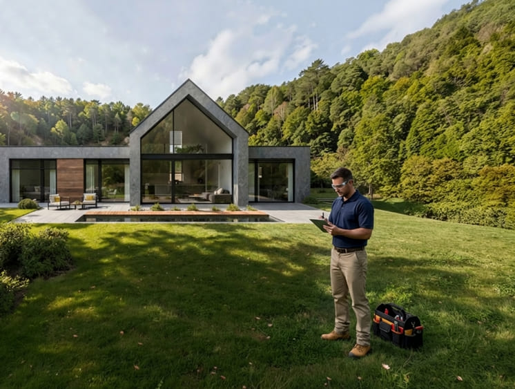 People looking at house blueprints